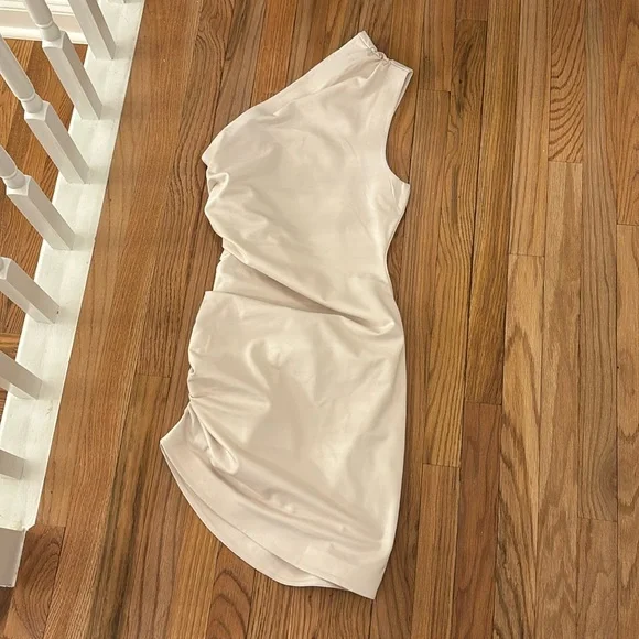 Susana Monaco Dresses | Susana Monaco Ruched One Shoulder Faux Leather Dress | Color: Cream | Size: S | Pm-18427006's Closet